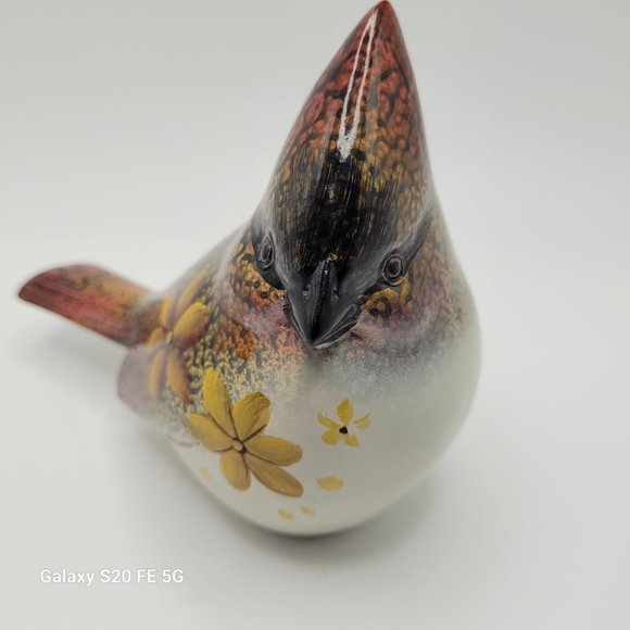 Resin Cardinal Bird Hand Painted Ganz Art w/ Flowers Songbird Figurine - Picture 2 of 10